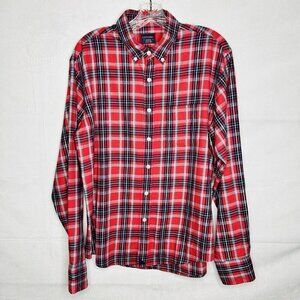 Untuckit Shirt Men’s Medium Red Blue Plaid Button-Down Long-Sleeve 100% Cotton